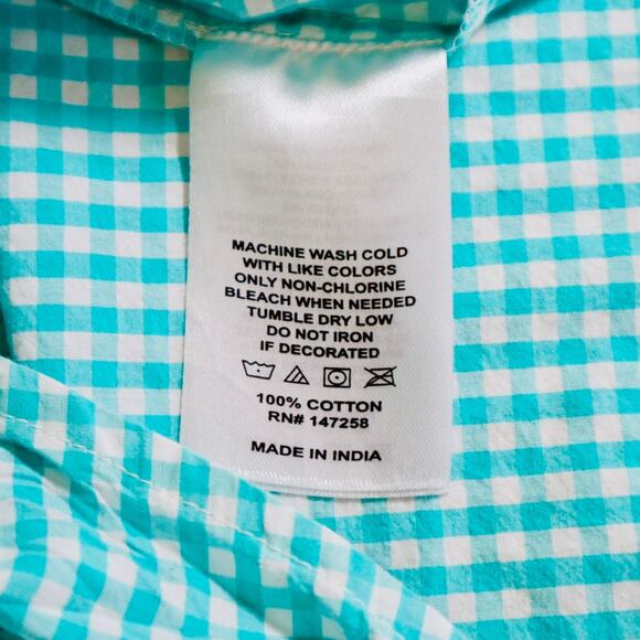 Simply Southern Size M Long Sleeve Button Up Shirt Gingham Check Teal - Picture 10 of 11